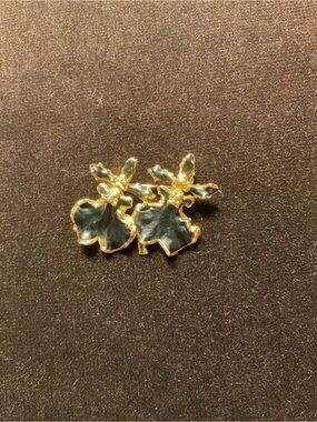 ISSI Black and Gold Floral Stud Earrings